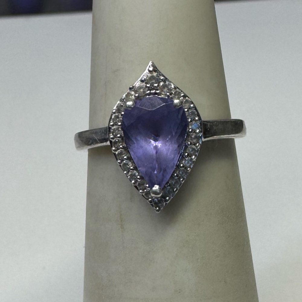 925 Pear Tanzanite & Sapphire Ring